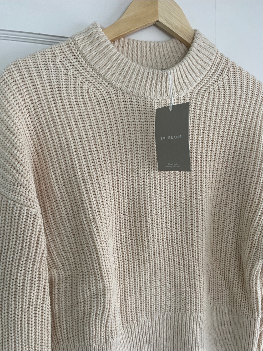 NWT Everlane Cream Ribbed Organic-Cotton Crewneck Sweater, Size Small - Picture 1 of 6